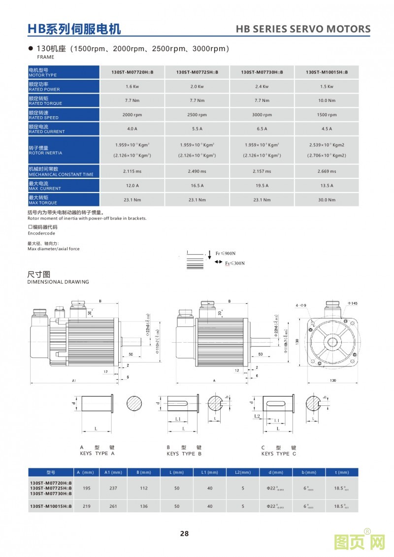 26-HB series 130ST servo motor 伺服電機(jī) 380V 130法蘭電機(jī)參數(shù)